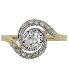 Edwardian Diamond Solitaire Twist Ring with Set Shoulders, circa 1910s 8