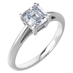 White Gold Asscher Cut White Diamond Solitaire Engagement Ring