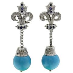 Luise Sapphire Diamond Gold Stone Dangle Earrings 12