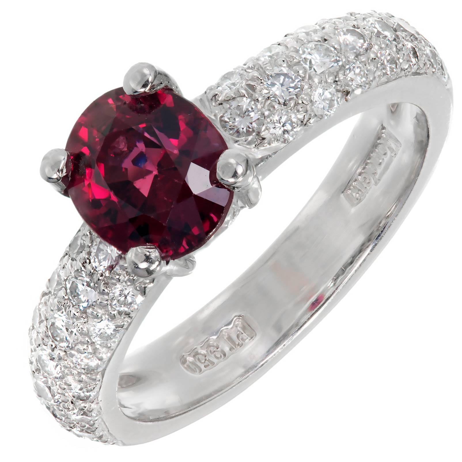 Mondera GIA Certified 1.59 Carat Red Spinel Diamond Platinum Engagement Ring For Sale