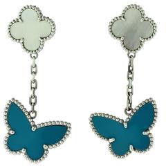 Van Cleef & Arpels Lucky Alhambra Turquoise and Mother-of-Pearl Gold Earring 2