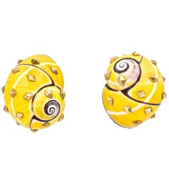 David Webb Yellow Shell Ear Clips