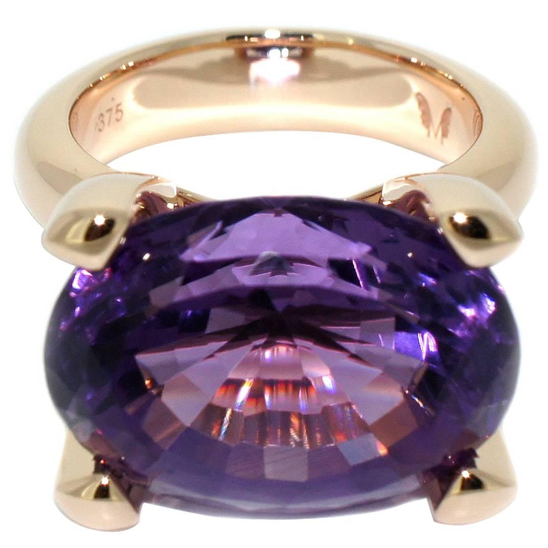 Contemporary Lizunova One-of-a-Kind Amethyst Rose Gold Cocktail Ring For Sale