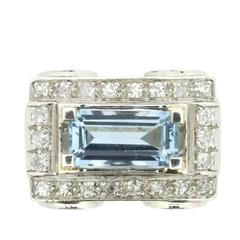Art Deco Style 1.50 Carat Aquamarine and Diamond Cluster Cocktail Ring 8