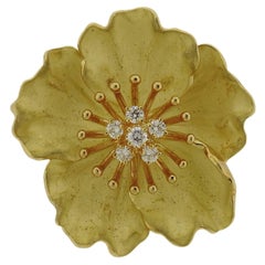 Tiffany & Co. Gold Diamond Wild Rose Flower Brooch Pin