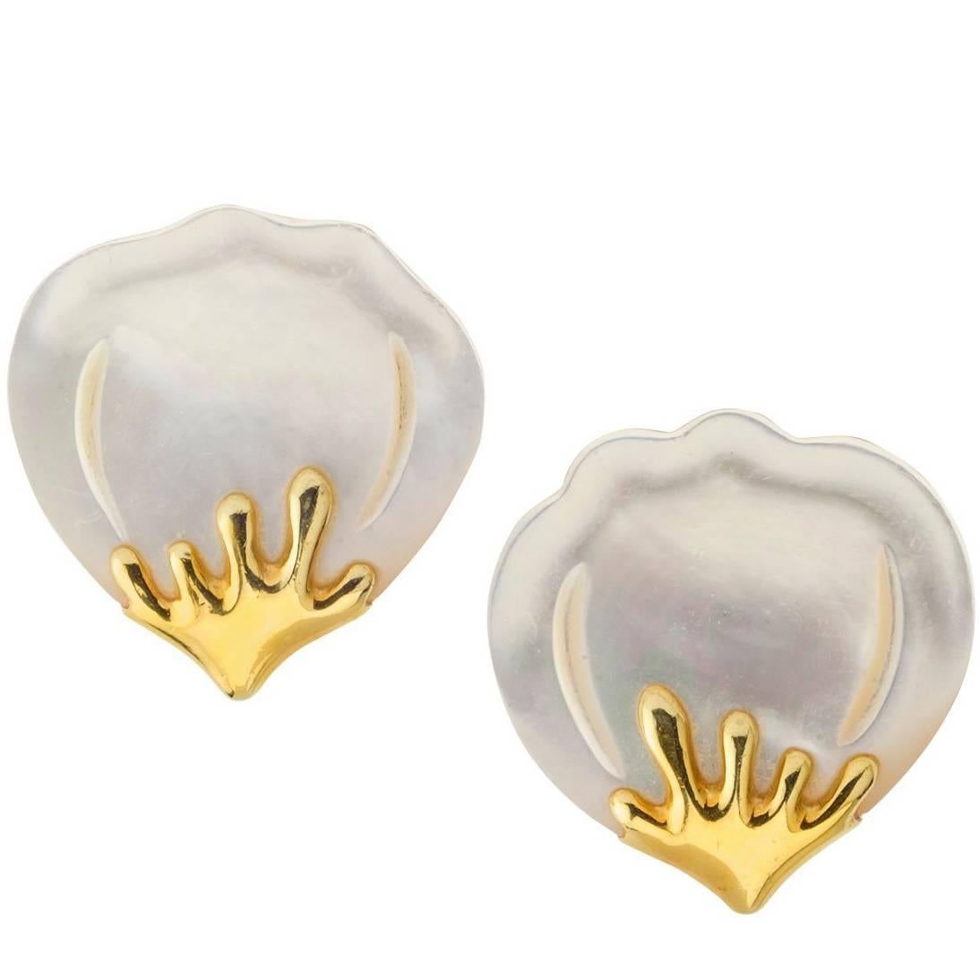 Tiffany & Co. Mother-of-Pearl Gold Lotus Earclips