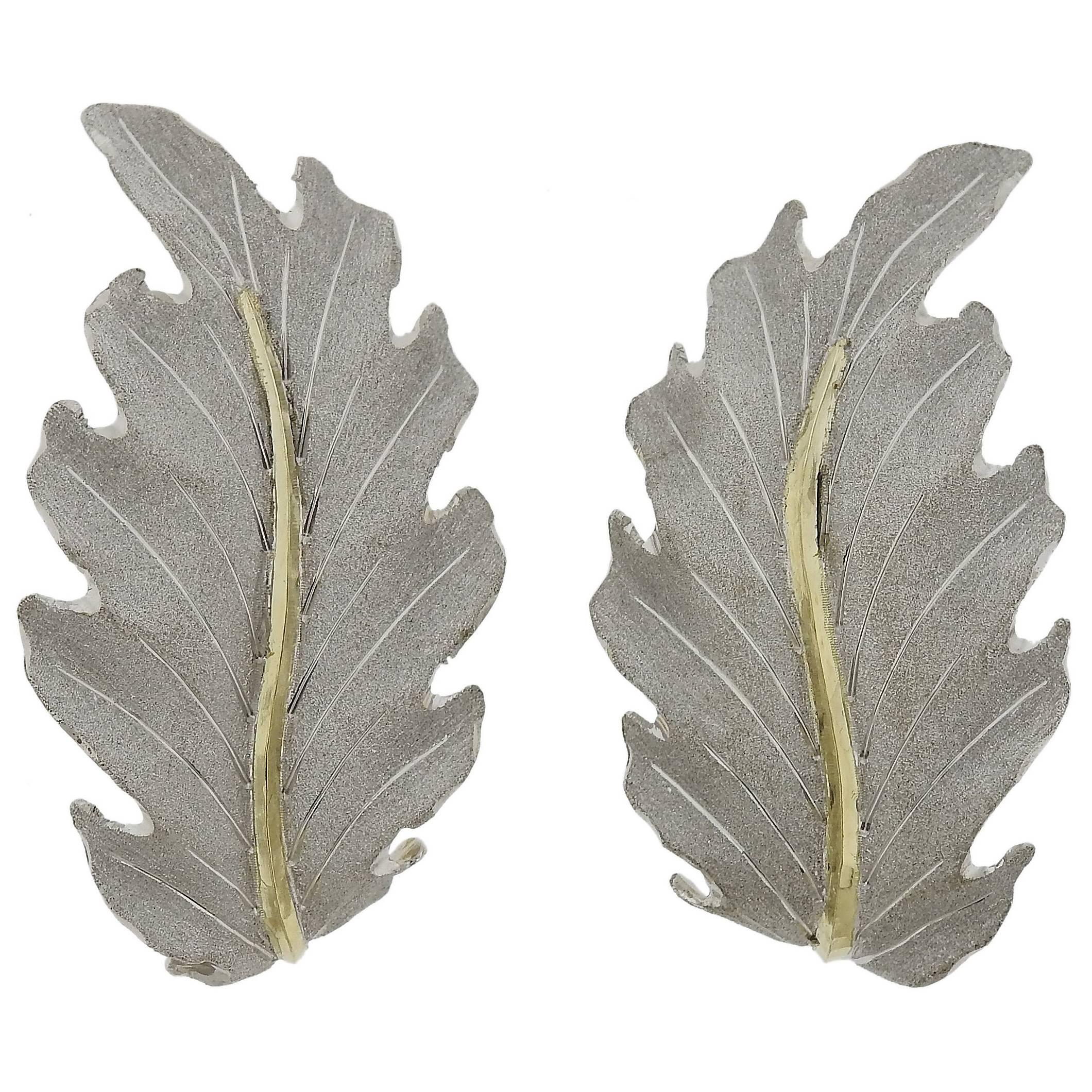 Buccellati Gold Sterling Silver Large Leaf Earrings