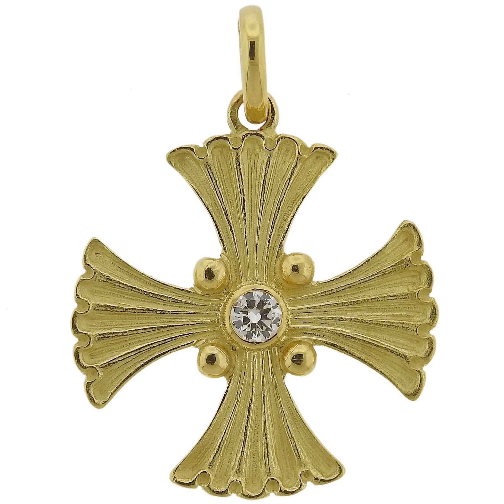 Buccellati Yellow Gold Diamond Cross Charm Pendant