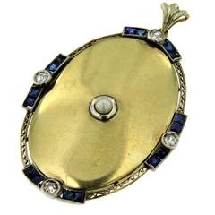 Antique Sapphire Diamond Gold Locket Pendant