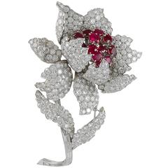 1960s Harry Winston Ruby Diamond Platinum Brooch 8