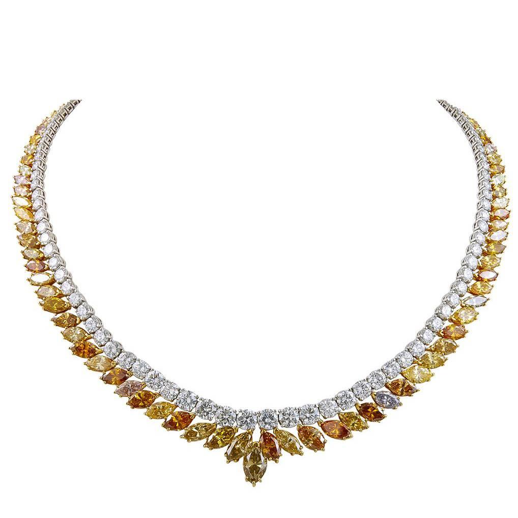 Fancy Colored Diamond Platinum Necklace