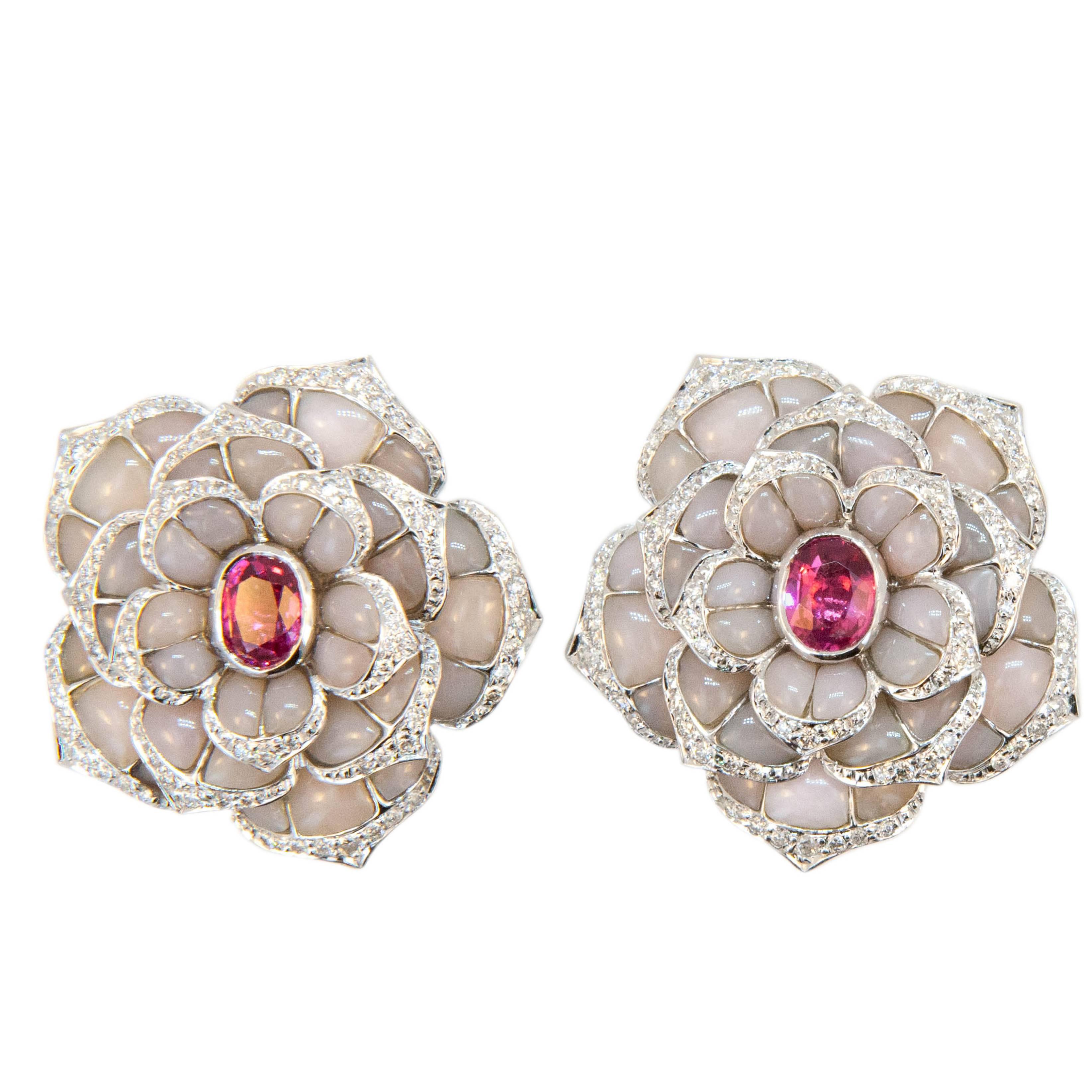 Laura Munder Pink Opal Pink Spinel Diamond White Gold Earrings For Sale