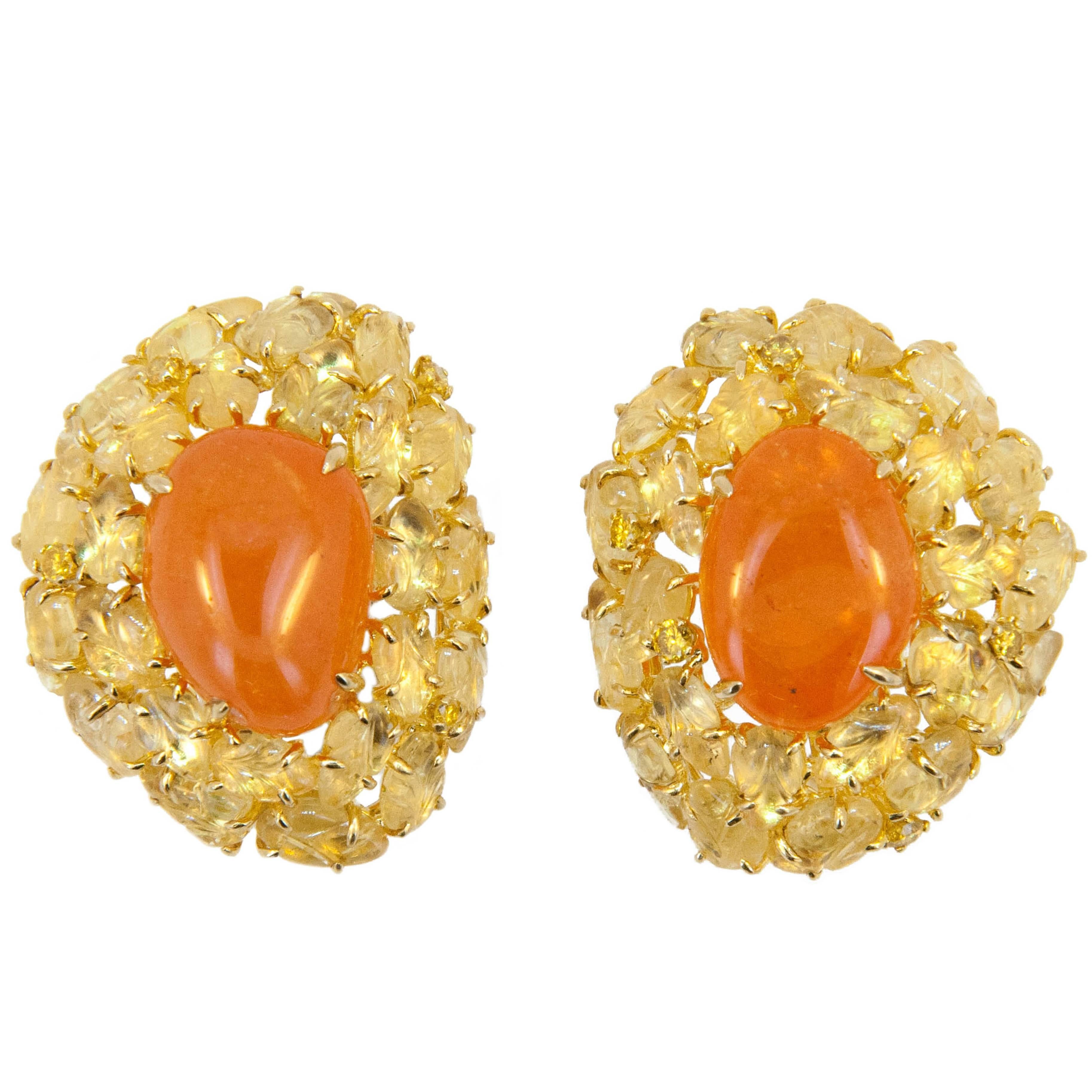 Laura Munder Mandarin Garnet Yellow Sapphire Yellow Diamond Yellow Gold Earrings For Sale
