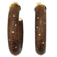 Laura Munder Wood Diamond Yellow Gold Hoop Earrings 7