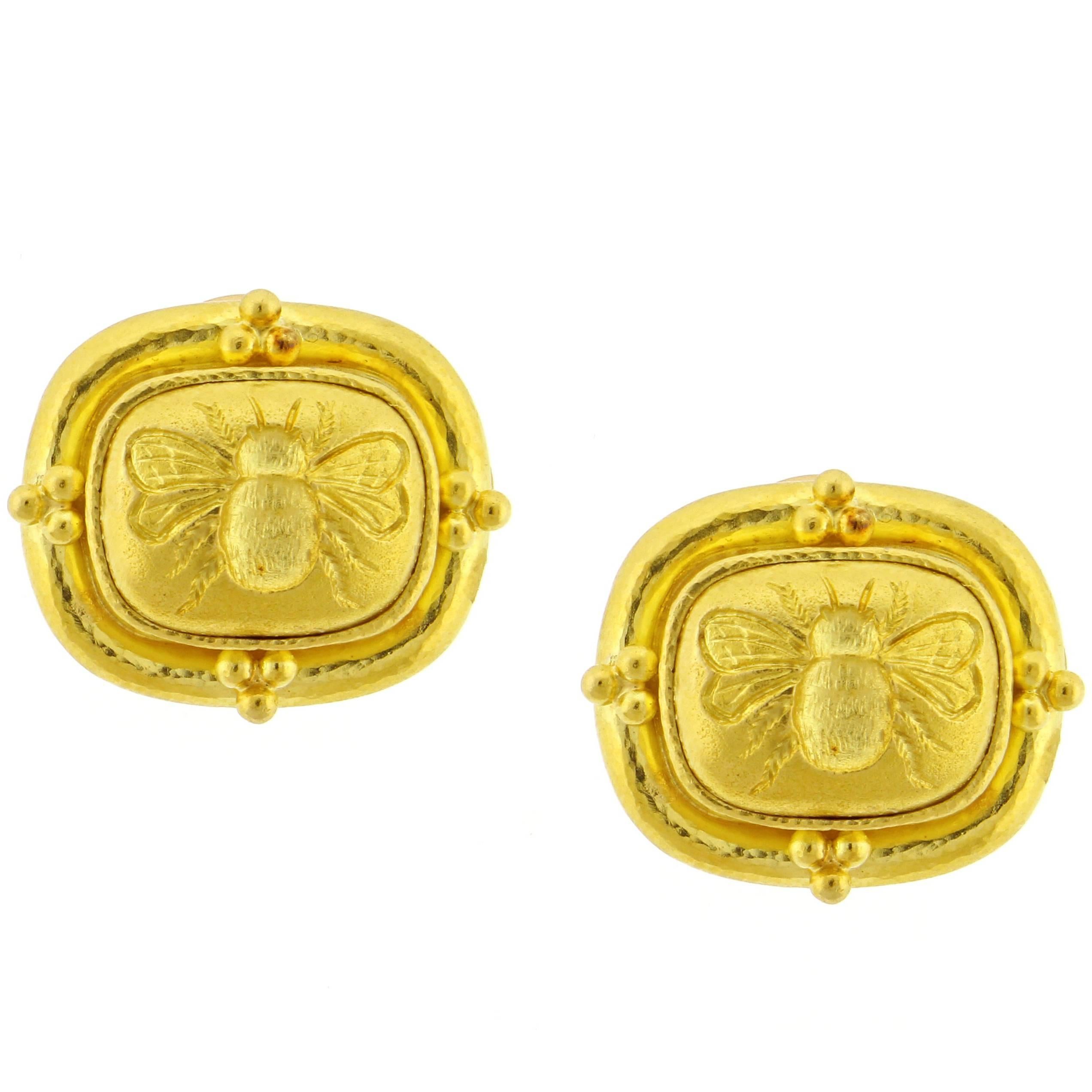 Elizabeth Locke Bumble Bee Gold Intaglio Earrings