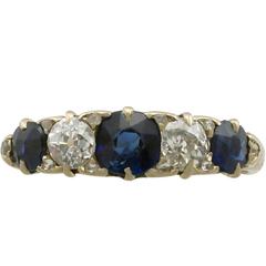 1910s Antique Sapphire and Diamond Yellow Gold Five-Stone Ring