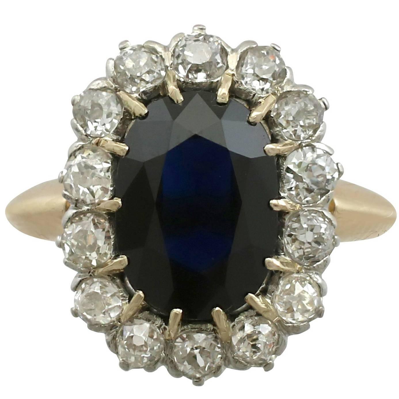 1920s Antique French 2.98 Carat Sapphire and Diamond Yellow Gold Cluster