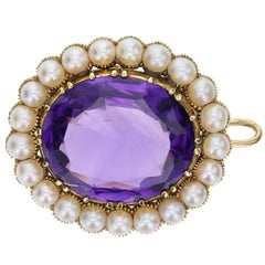 Antique Victorian Amethyst Seed Pearl Brooch Pendant