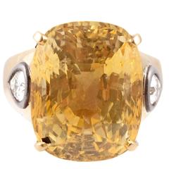 9.00 Carat Yellow Sapphire Diamond Yellow Gold Ring