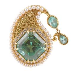 Cynthia Bach 23.00 Carat Blue Tourmaline Diamond Pearl Ring 8