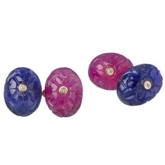 Double Oval Cufflinks in Sapphire Ruby and Diamonds