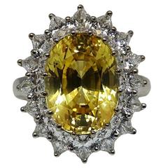 10.29 Carat Yellow Sapphire Diamonds White Gold Ring