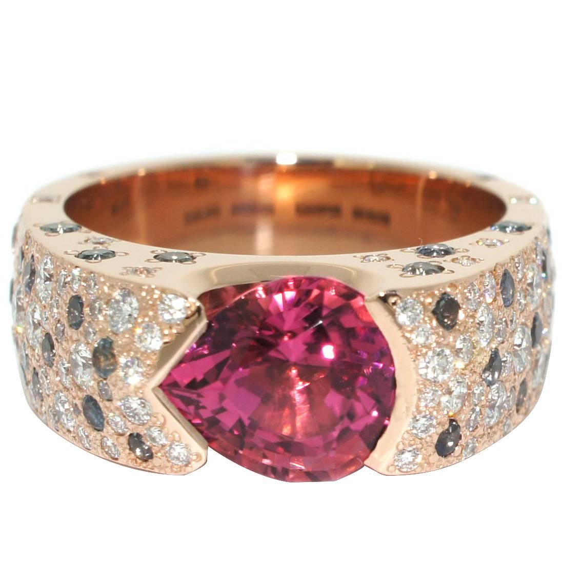 Lizunova Pink Tourmaline Sapphire Diamond Rose Gold Ring For Sale