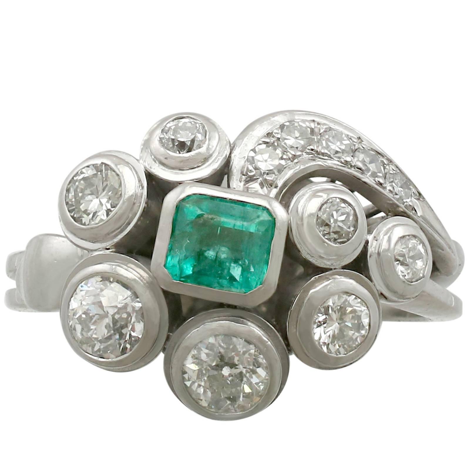 1920s Antique Emerald and Diamond White Gold Cocktail Ring