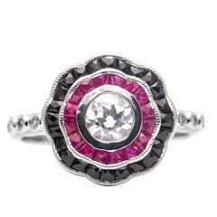 Dramatic Onyx Ruby Diamond Platinum Engagement Ring