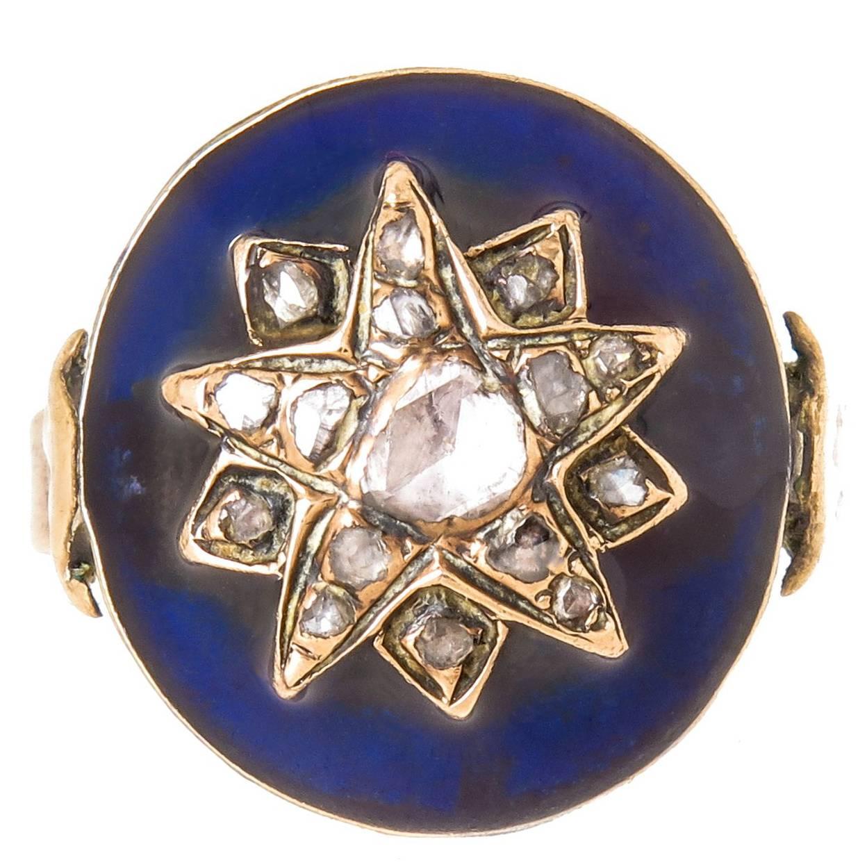Georgian Enamel Diamond Gold Ring
