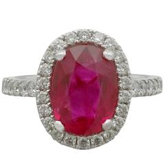 1990s 3.75 Carat Ruby Diamond White Gold Cluster Ring 9