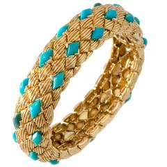 David Webb Turquoise Gold Flexible Bracelet 7