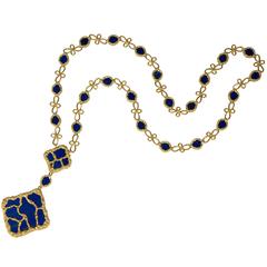 1970s French Lapis Lazuli Gold Organic Link Pendant Necklace 1