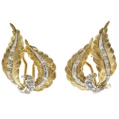 Spitzer & Furman Diamond Gold Swirl Ribbon Spray Earrings