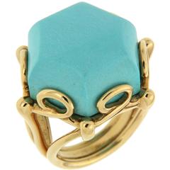 Rare Hexagon Geometric Turquoise Gold Ring 11