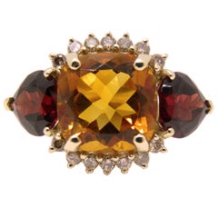 Berca Natural Antik Cut Madeira Quartz Red Spessartite Champagne Diamond Ring