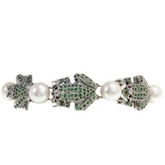 Luise Tsavorite Garnet Pearl Silver Gold Link Bracelet 12