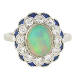 Contemporary Opal Sapphire Diamond White Gold Ring 10