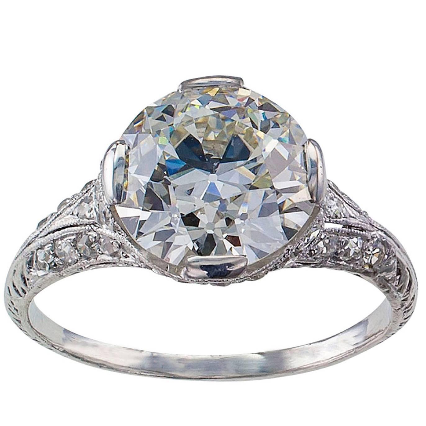 GIA 2.73 Carat Edwardian Platinum Engagement Ring