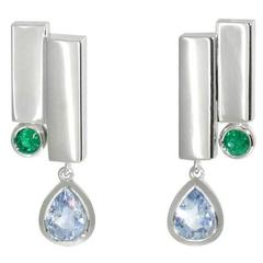Lizunova Sapphire, Emerald White Gold Drop Earrings