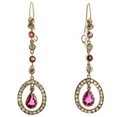 Edwardian Ruby and Diamond Long Drop Earrings, circa 1910