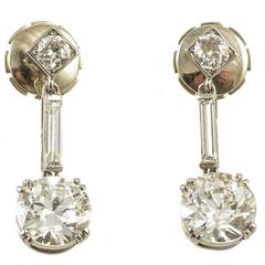 Art Deco Diamond Drop Earrings Platinum Set, circa 1920 1