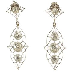 Art Nouveau Diamond Drop Platinum Earrings 9