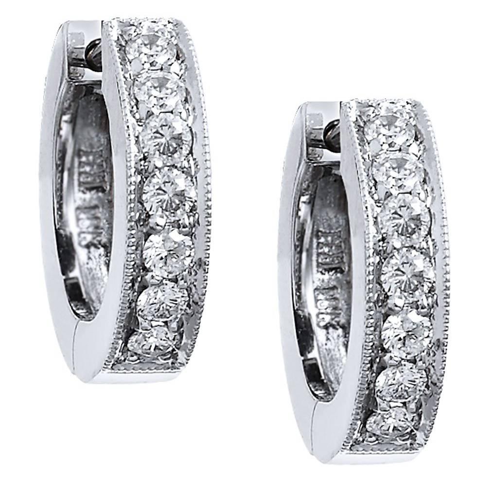 H & H 0.29 Carat Diamond White Gold Hinged Hoop Earrings