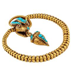 Victorian Cobra Snake Gold Bracelet with Turquoise and Garnets