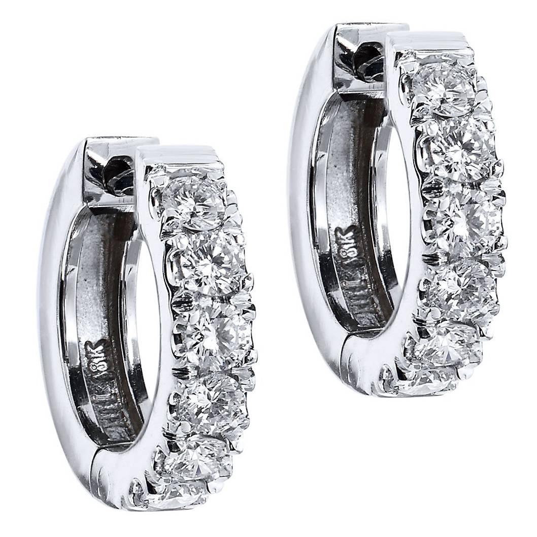 H & H 0.50 Carat Diamond White Gold Huggy Hoop Earrings