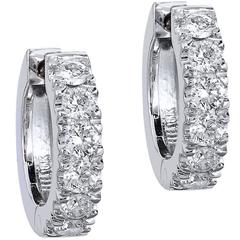 H & H 0.49 Carat Diamond White Gold Huggy Hoop Earrings