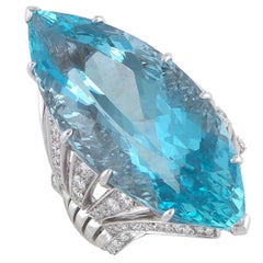 1950s Aquamarine Diamond White Gold Dress Ring
