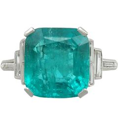 1930s 5.00 Carat Colombian Emerald Diamond Platinum Cocktail Ring 4