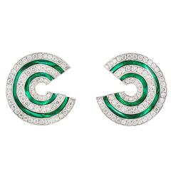 Diamond Green Enamel Gold Creole Earrings 12